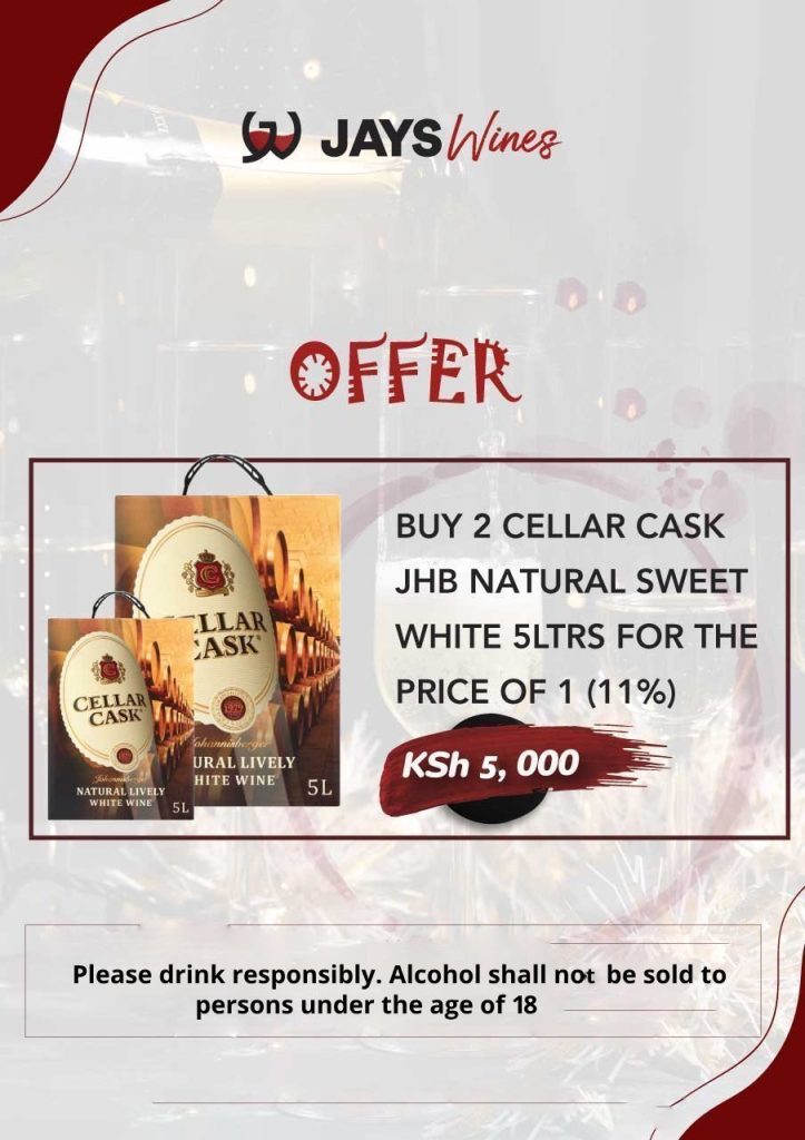 Cellar Cask Sweet White pairs well with light dishes. Buy 2 for online in Nairobi for the price of 1. Get it delivered within two hours. Pay on delivery.
